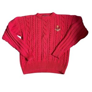Chaps Ralph Lauren Vintage Classic Red Cable Knit Fisherman’s Sweater US…